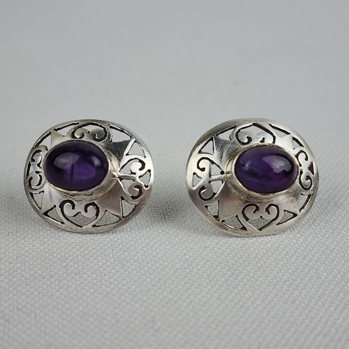 Sterling Silver Amethyst Filagree Stud Earrings