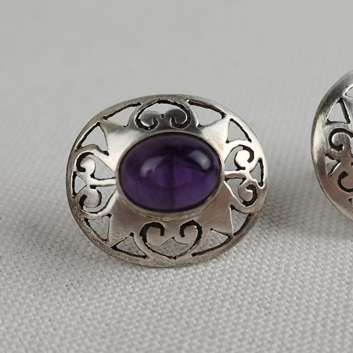 Sterling Silver Amethyst Filagree Stud Earrings