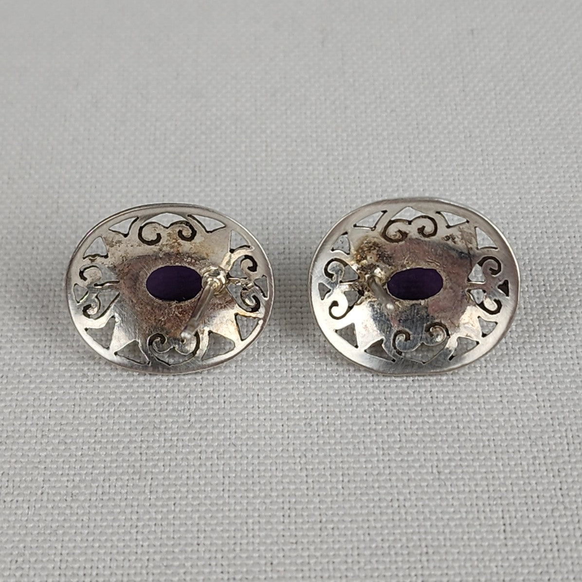 Sterling Silver Amethyst Filagree Stud Earrings