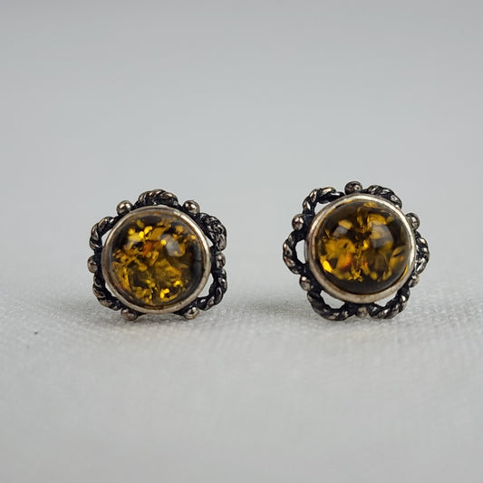 925 Sterling Silver Amber Delicate Stud Earrings