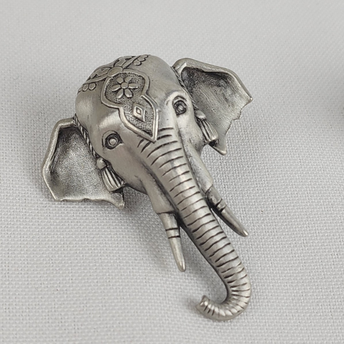 Vintage JJ Elephant Pewter Statement Earrings