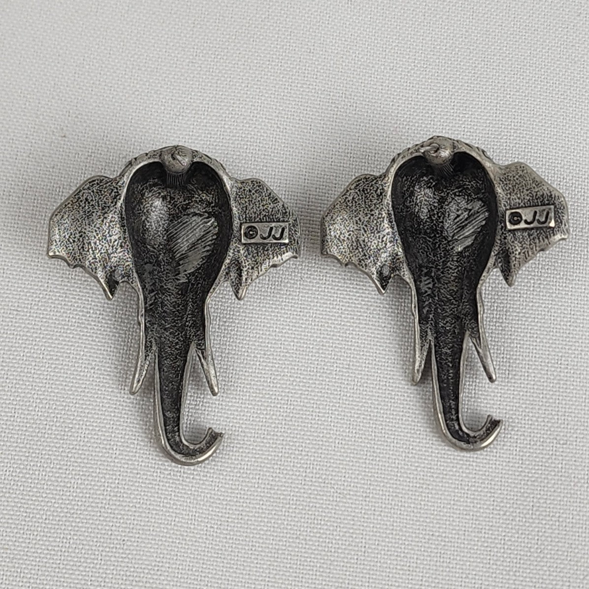 Vintage JJ Elephant Pewter Statement Earrings