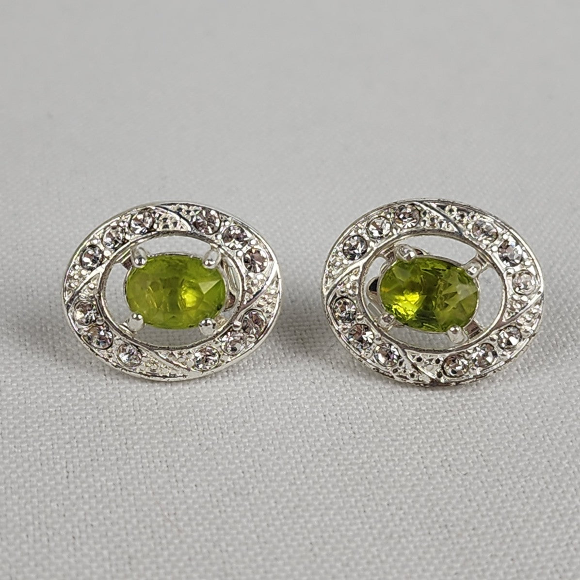 SHB Green & Silver Rhinestone Stud Earrings