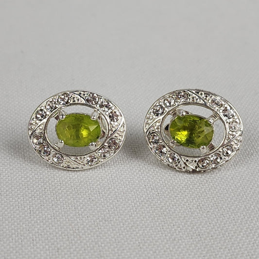 SHB Green & Silver Rhinestone Stud Earrings