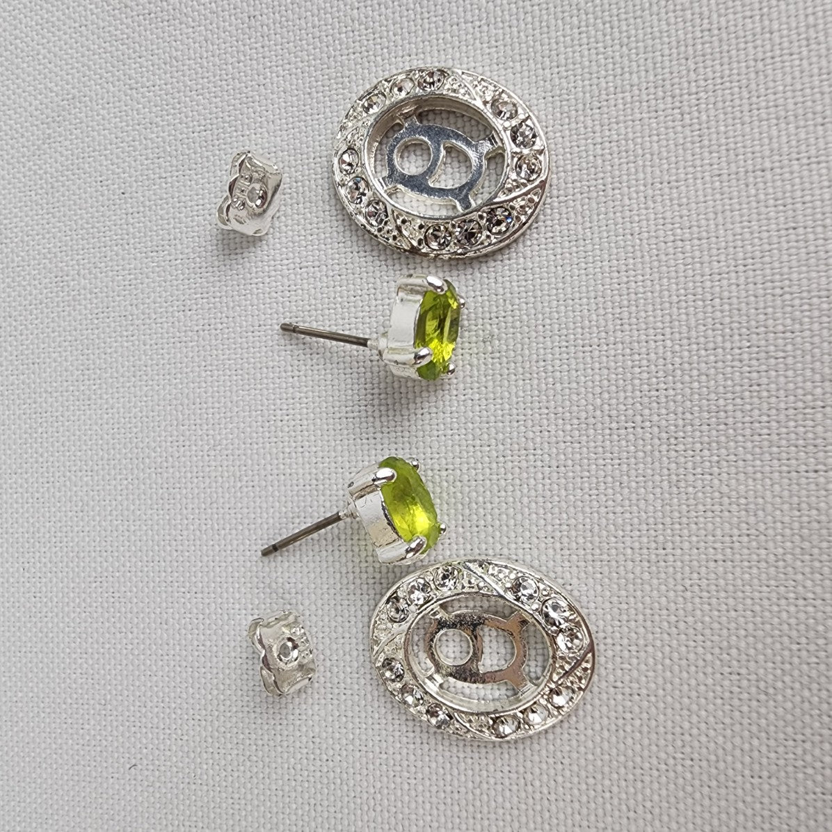 SHB Green & Silver Rhinestone Stud Earrings