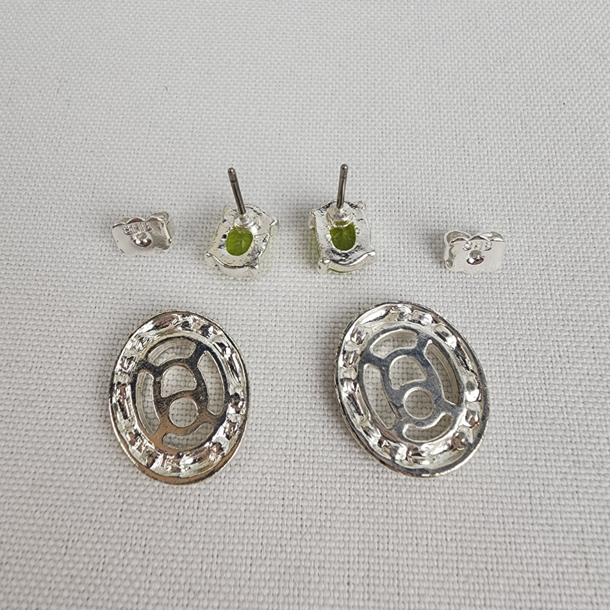 SHB Green & Silver Rhinestone Stud Earrings