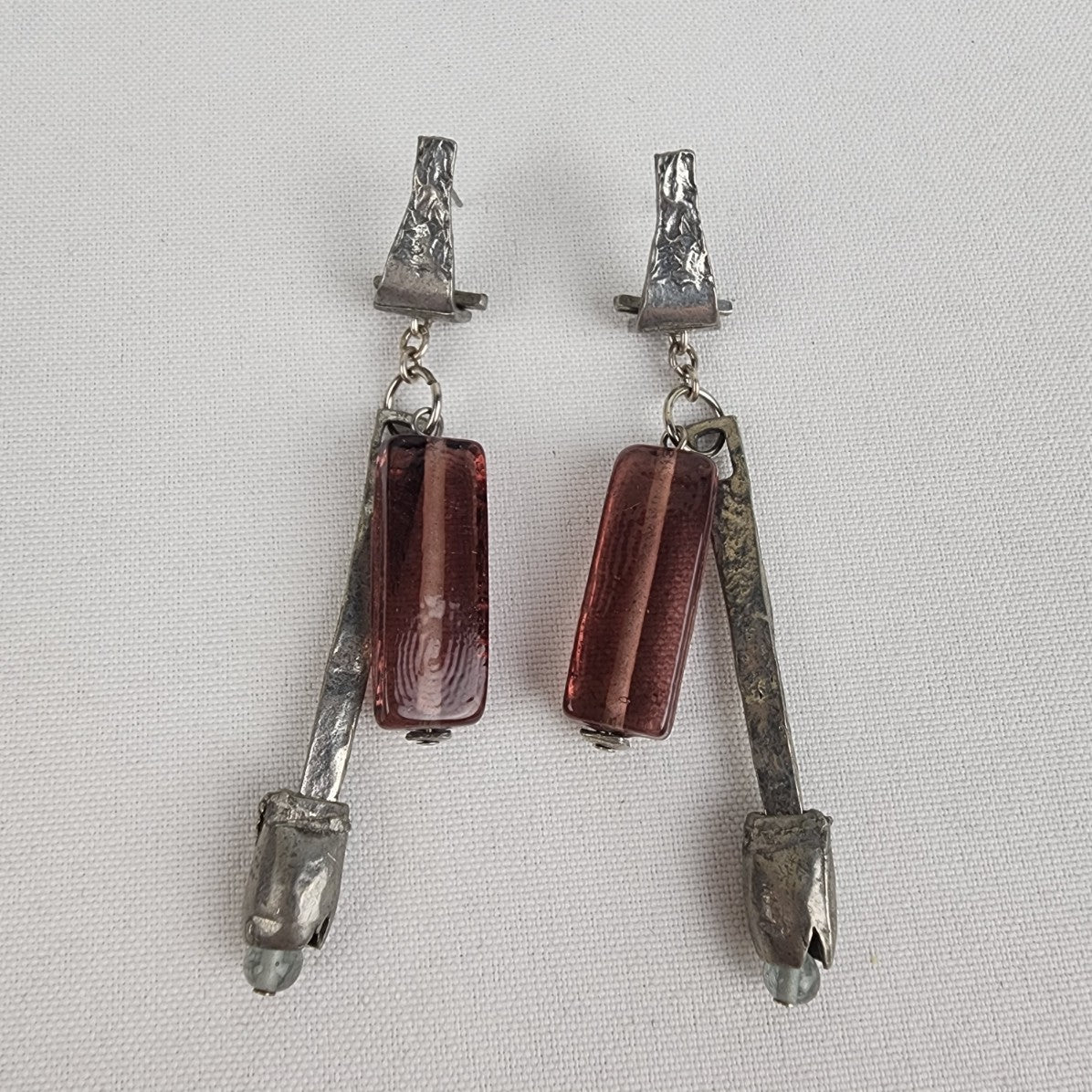 Anne Marie Chagnon Handmade Modernist Metal Glass Earrings