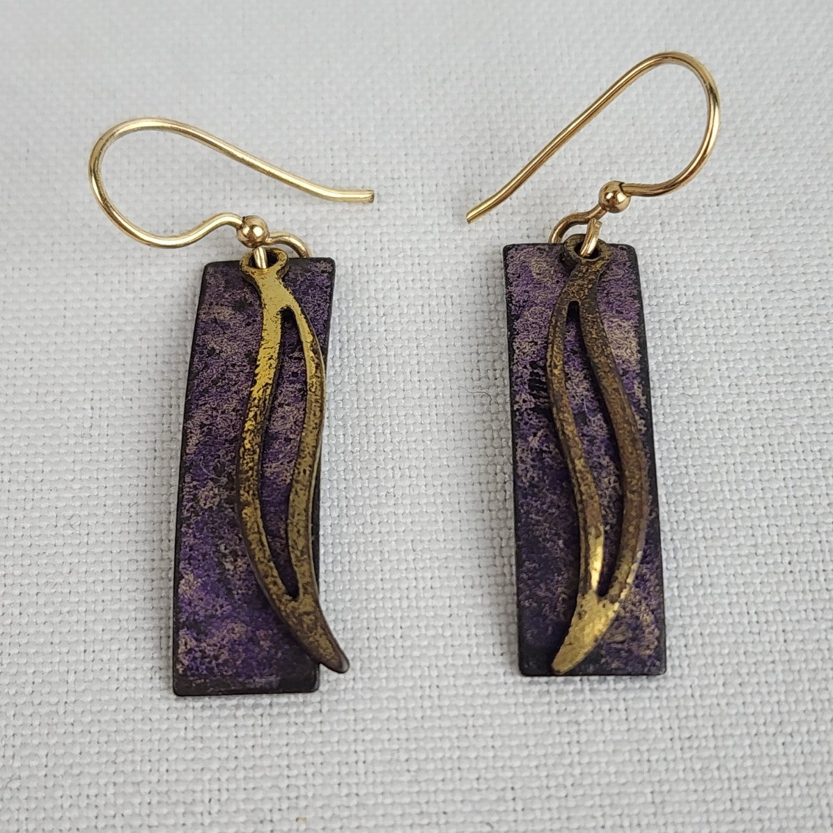 Hammered Purple Metal Gold Tone Drop Earrings