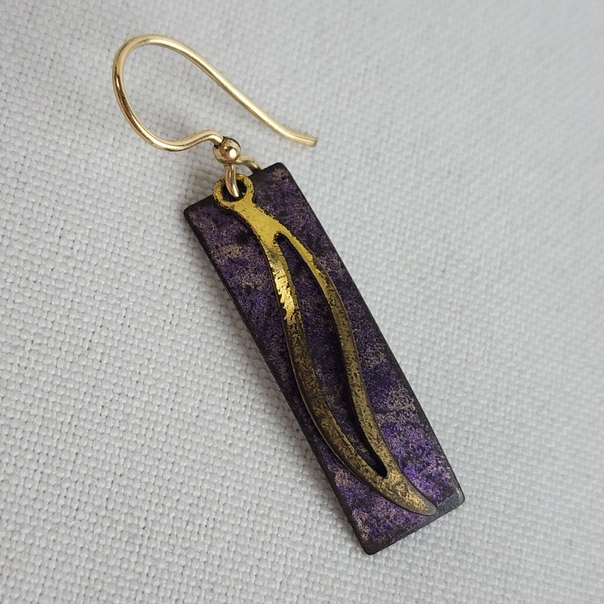 Hammered Purple Metal Gold Tone Drop Earrings