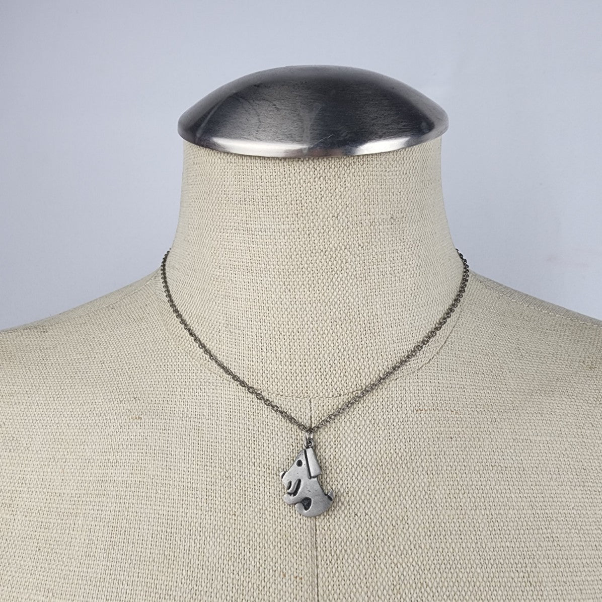 Vintage Silver Tone Dog Pendant Charm Necklace