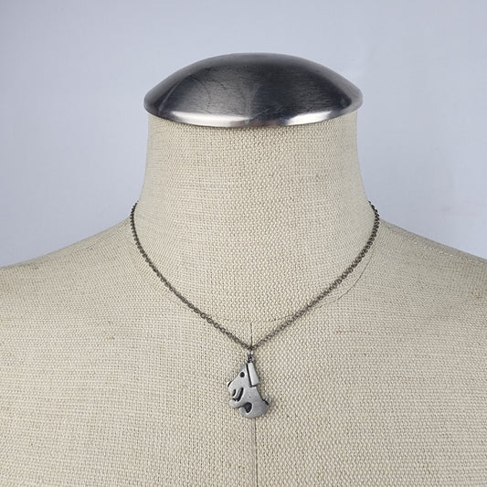 Vintage Silver Tone Dog Pendant Charm Necklace