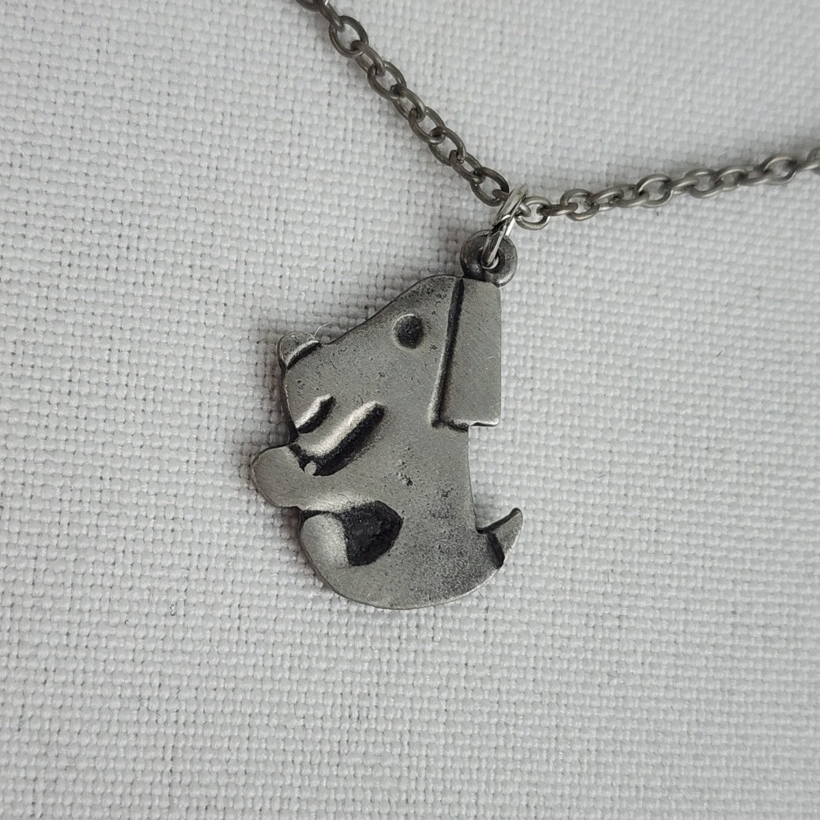 Vintage Silver Tone Dog Pendant Charm Necklace