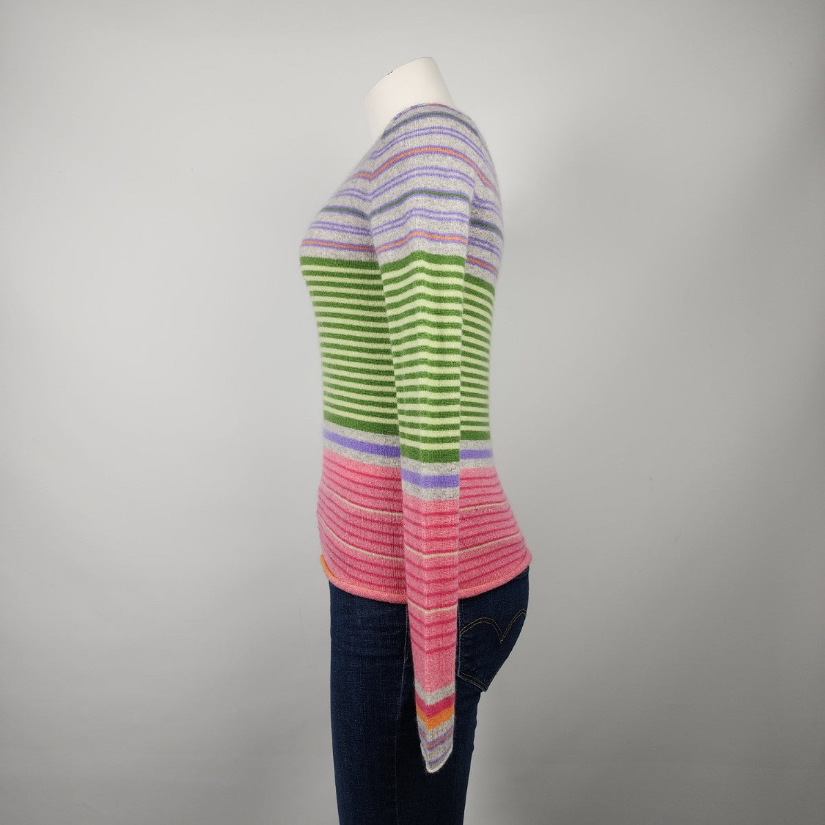 Togo Pink & Green Stripped Cashmere Knit Sweater Size S