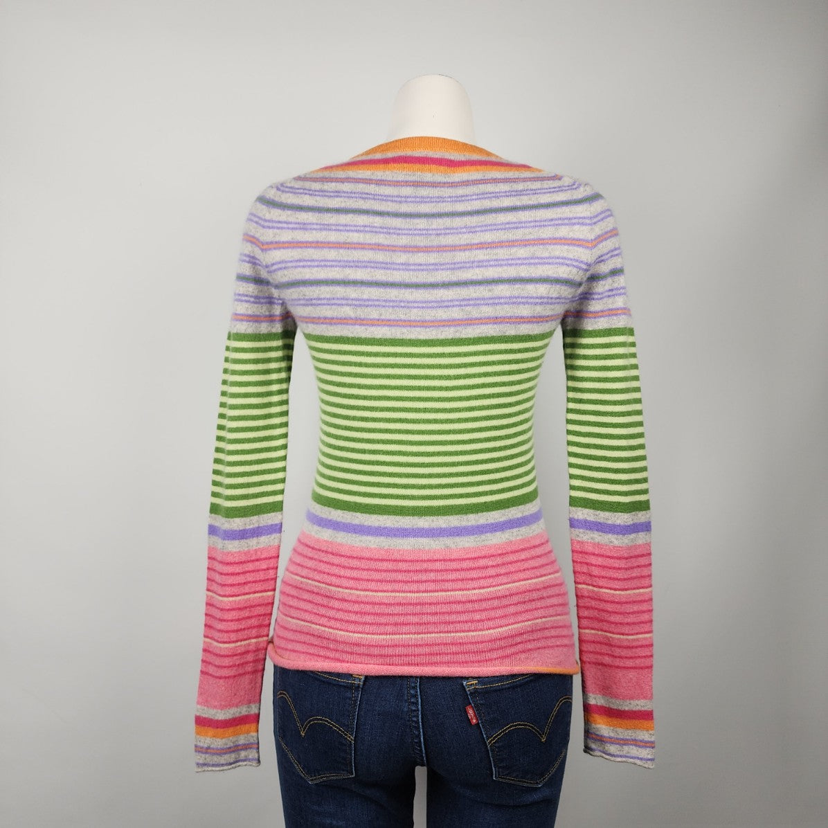 Togo Pink & Green Stripped Cashmere Knit Sweater Size S