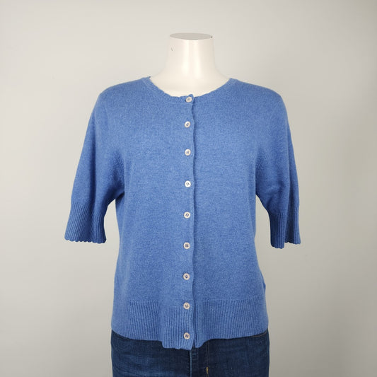 Pure Collection Blue Cashmere Knit Button Up Short Sleeve Cardigan Size L