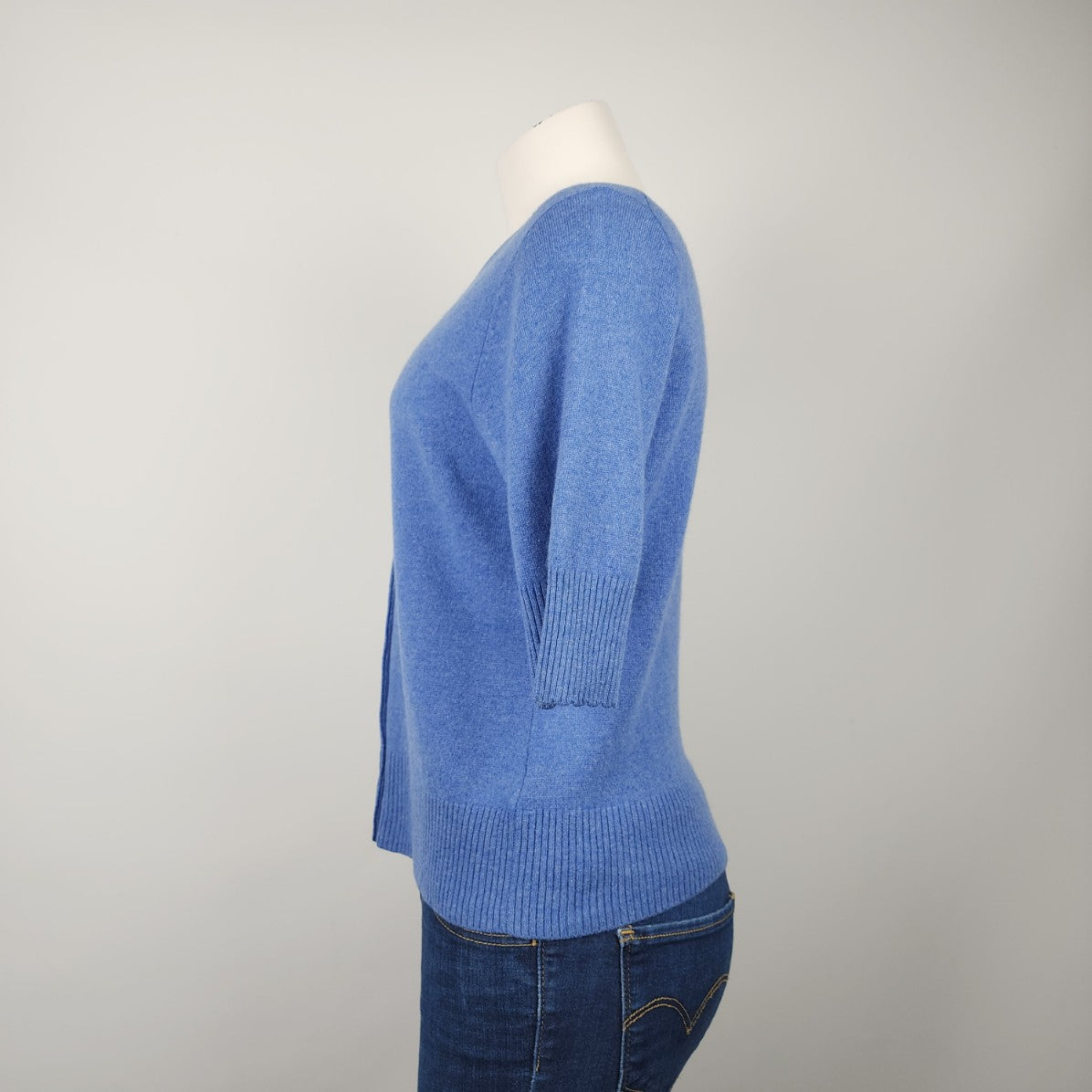 Pure Collection Blue Cashmere Knit Button Up Short Sleeve Cardigan Size L