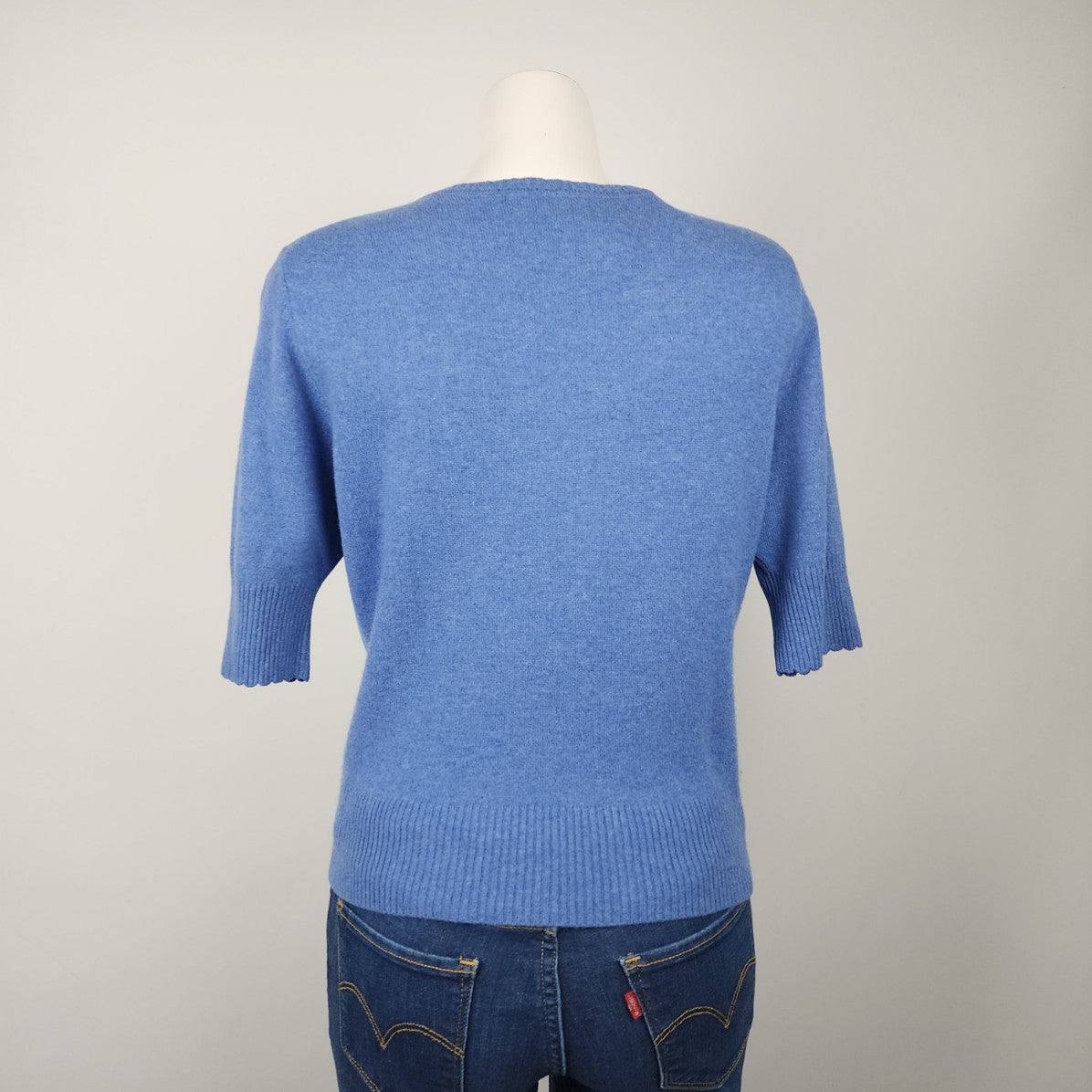 Pure Collection Blue Cashmere Knit Button Up Short Sleeve Cardigan Size L