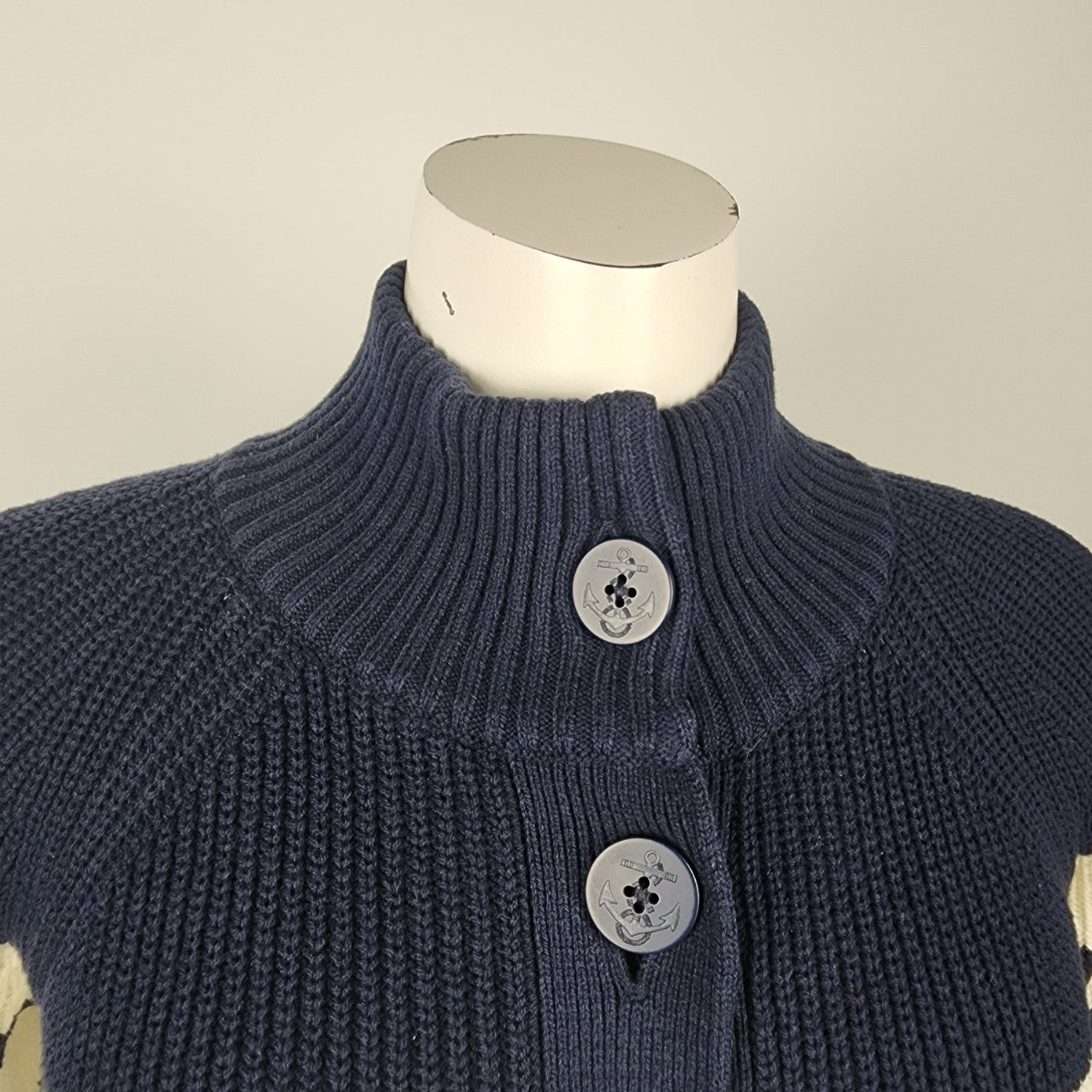 Lands' End Navy & White Nautical Knit Button Up Cardigan Size S