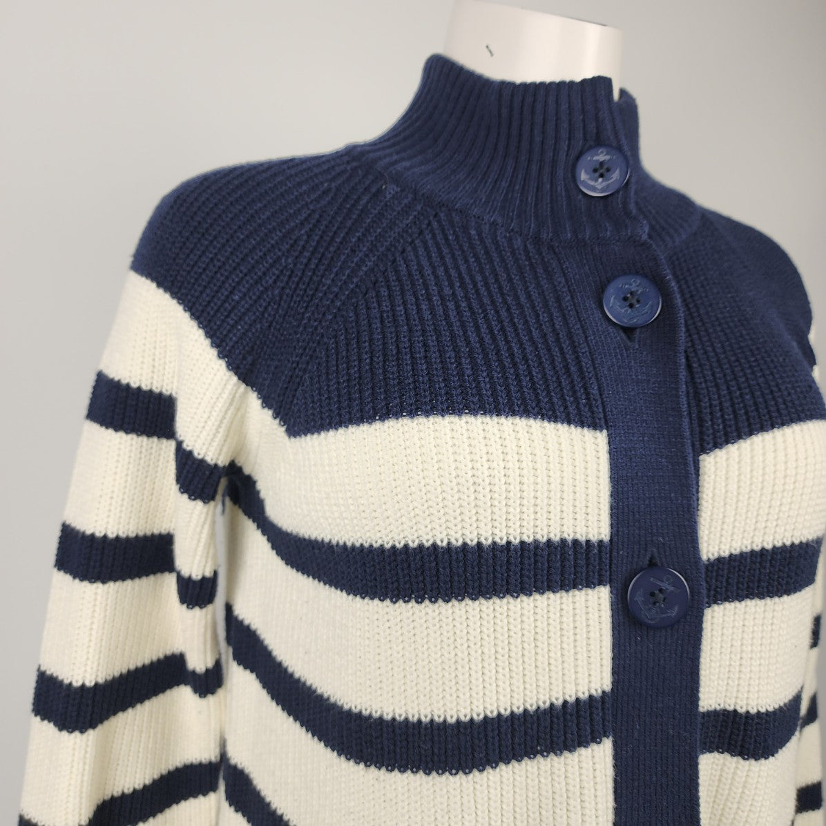 Lands' End Navy & White Nautical Knit Button Up Cardigan Size S