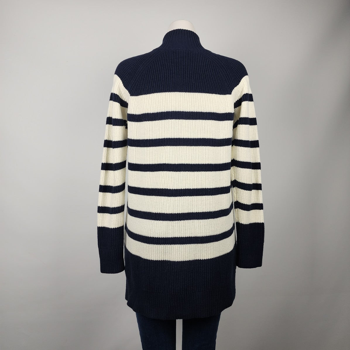 Lands' End Navy & White Nautical Knit Button Up Cardigan Size S