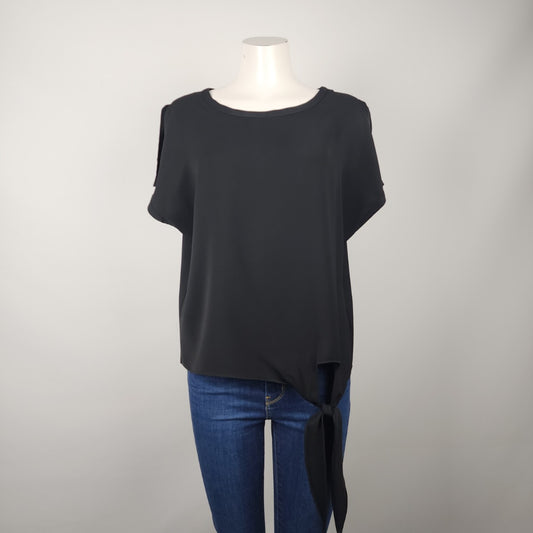 Frank Lyman Black Waist Tie Short Sleeve Blouse Top Size 12