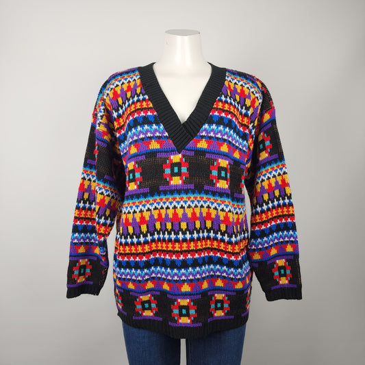 Vintage In Resource by Doris Skis Colorful V-Neck Sweater Size M