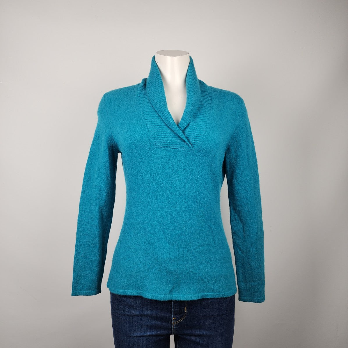 Prive Blue Knit Cashmere Collared Sweater Size M