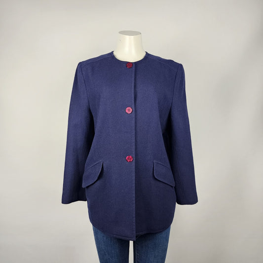 Vintage Mary Francis Navy Wool Button Up Jacket Blazer Size 6