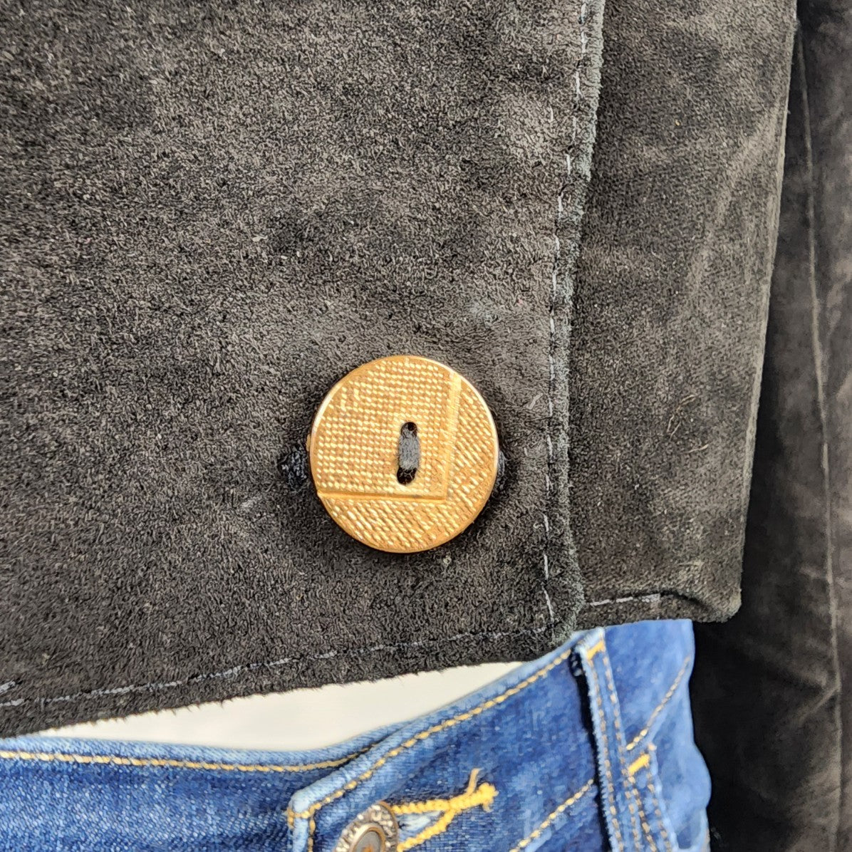 Vintage Pelle Cuir Blue & Black Button Up Jacket Size S/M