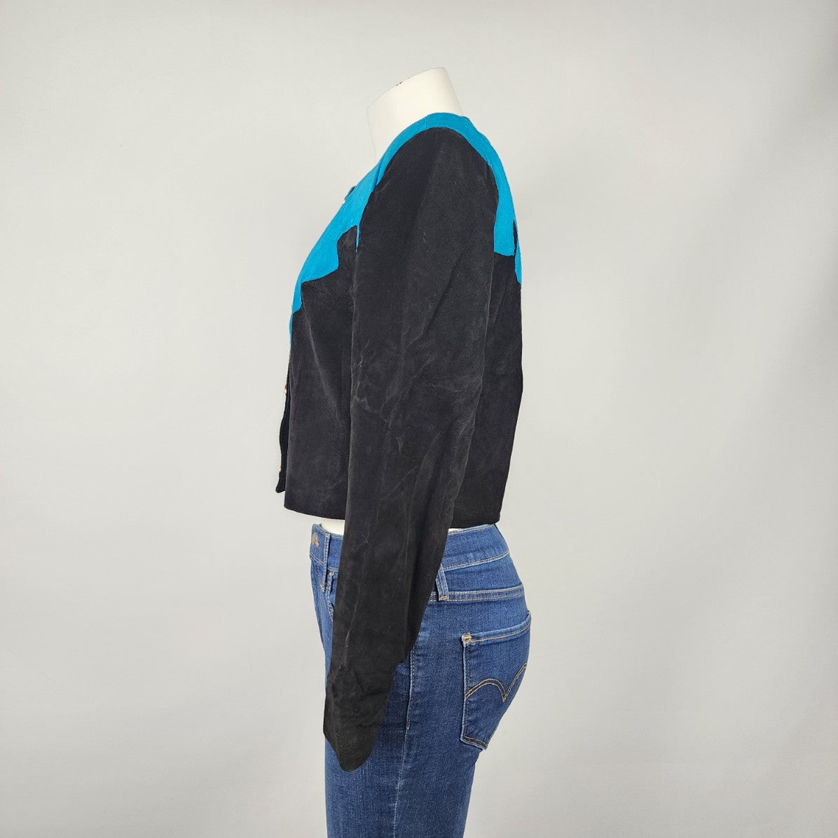 Vintage Pelle Cuir Blue & Black Button Up Jacket Size S/M