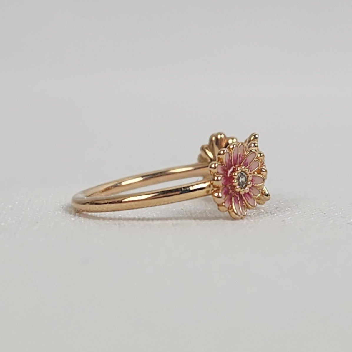 Pink Daisy Flower Trio Ring 14k rose gold plating Size 6