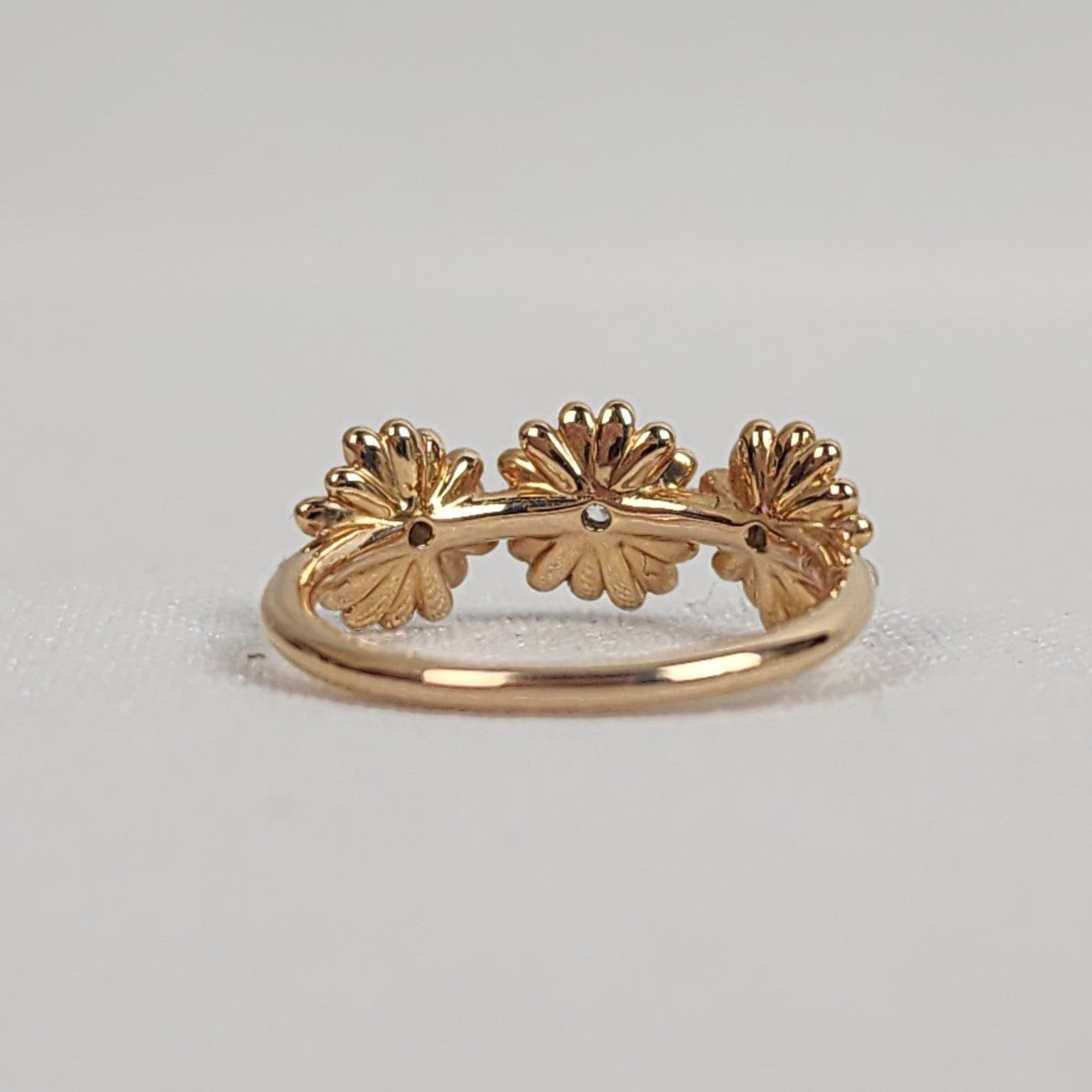 Pink Daisy Flower Trio Ring 14k rose gold plating Size 6