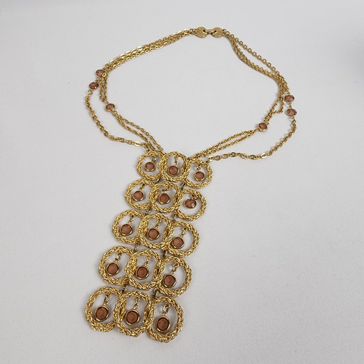 Vintage GOLDETTE Topaz Glass Runway Statement Bib Necklace