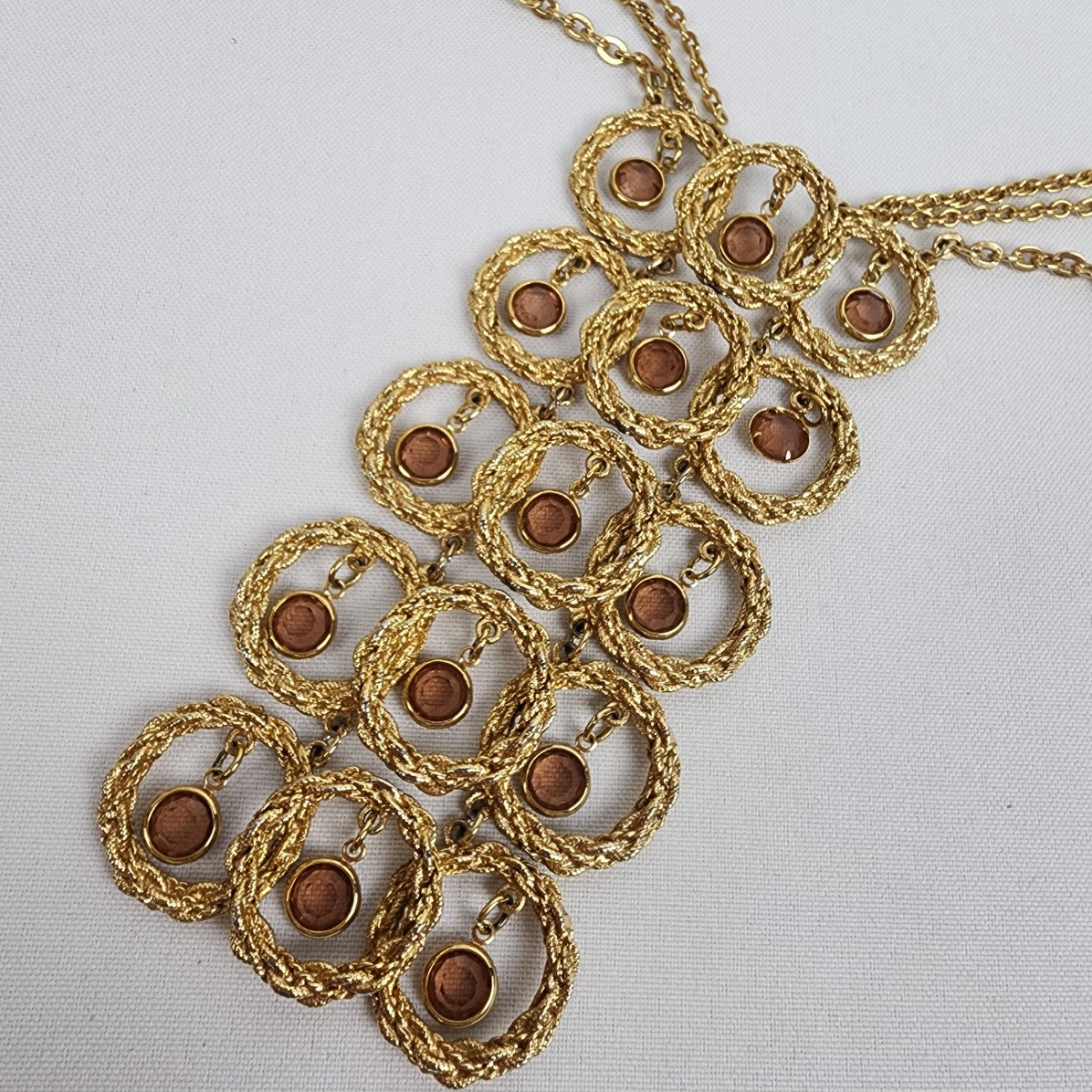 Vintage GOLDETTE Topaz Glass Runway Statement Bib Necklace