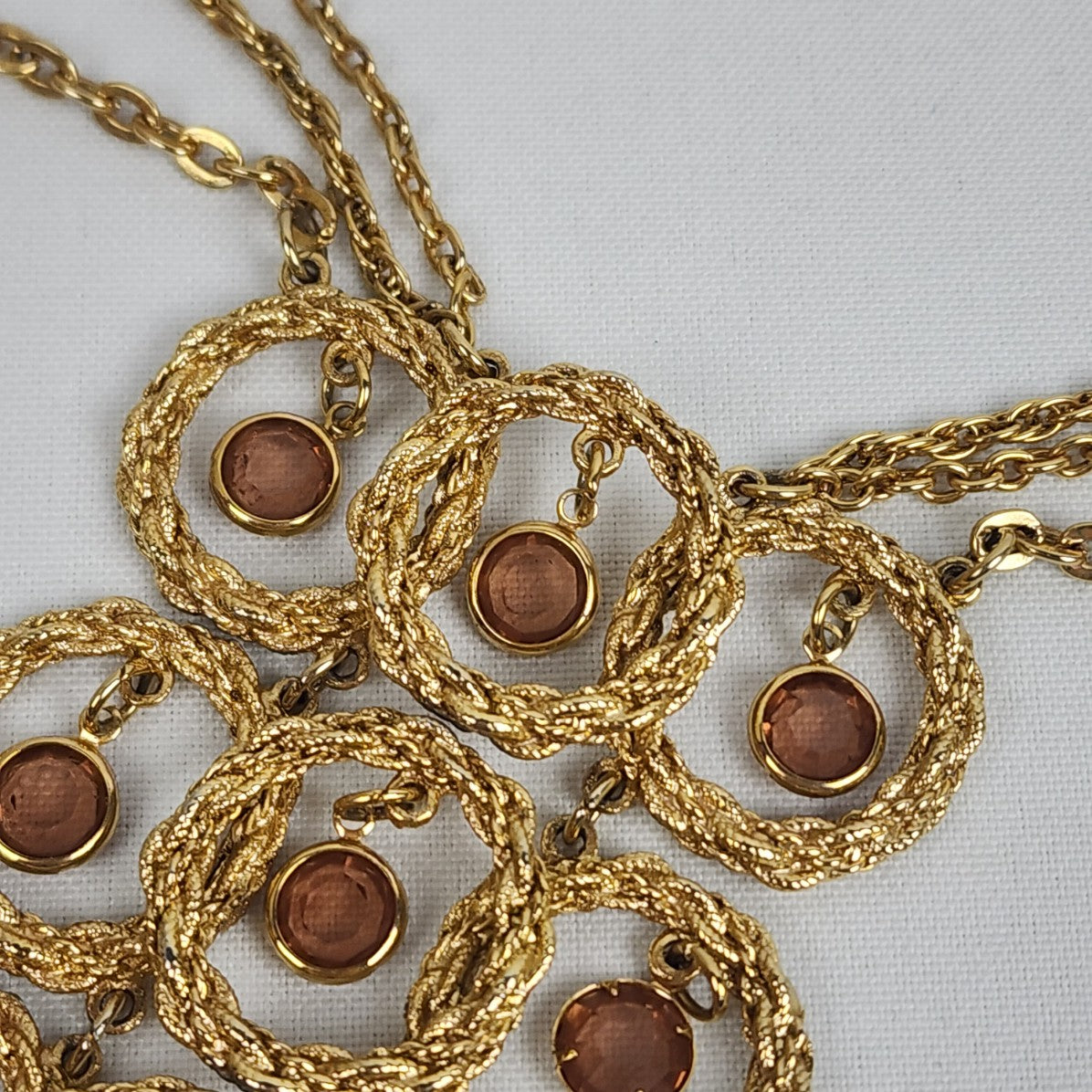 Vintage GOLDETTE Topaz Glass Runway Statement Bib Necklace