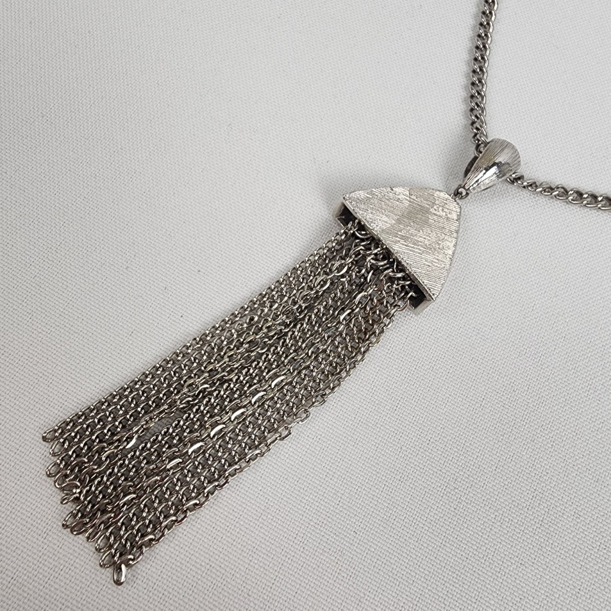 Vintage Silver Tone Tassel Necklace