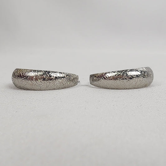 Vintage Silver Tone Floral Etched Hoop Earrings