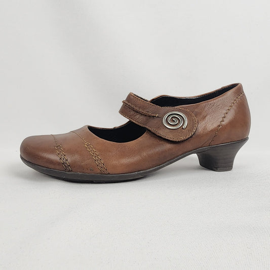 Remonte Dorndorf Brown Leather Low Heel Mary Jane Shoes Size 8.5