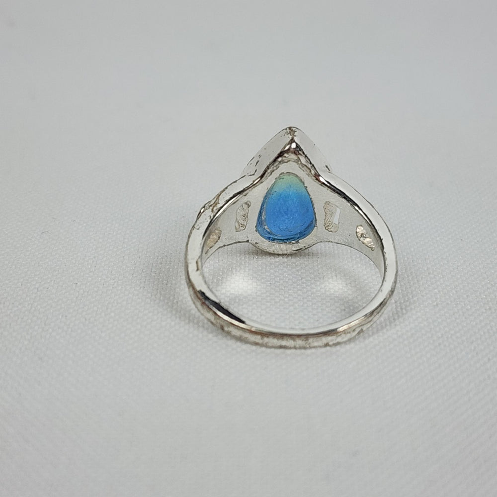 Aqua Blue Silver Tone Ring Size 8