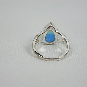 Aqua Blue Silver Tone Ring Size 8