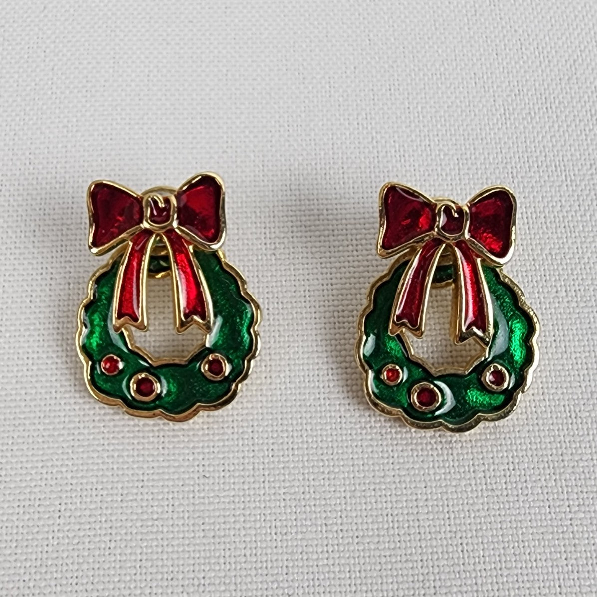 Vintage Christmas Bow Wreath Two Piece Earrings