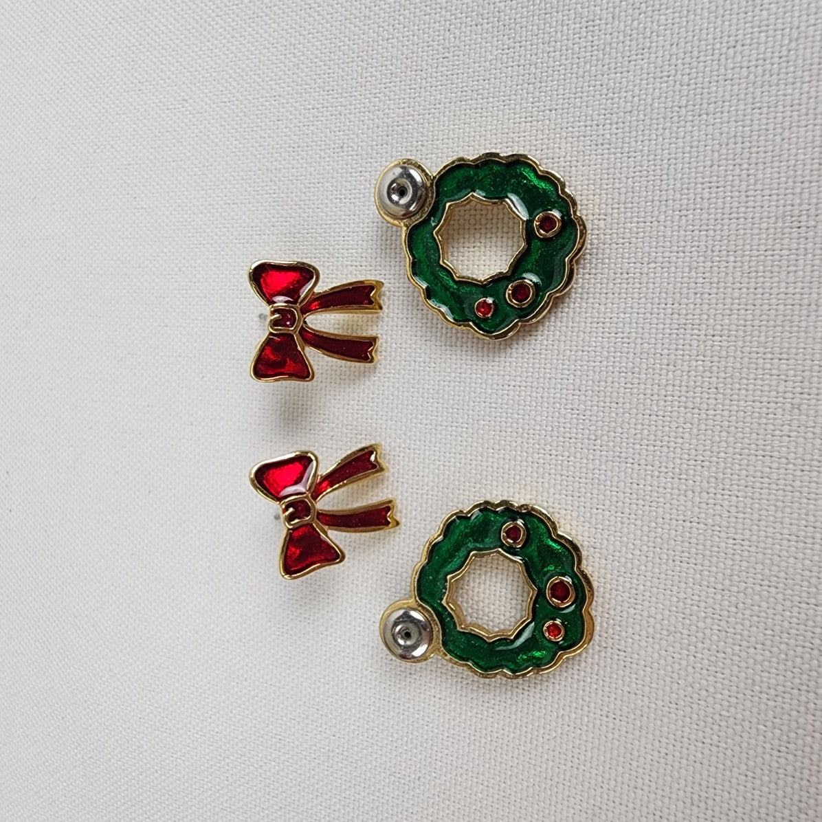 Vintage Christmas Bow Wreath Two Piece Earrings