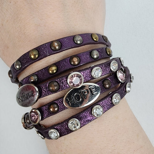 Good Works Purple Leather Studded Wrap Bracelet