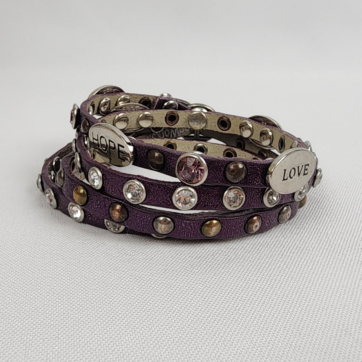 Good Works Purple Leather Studded Wrap Bracelet