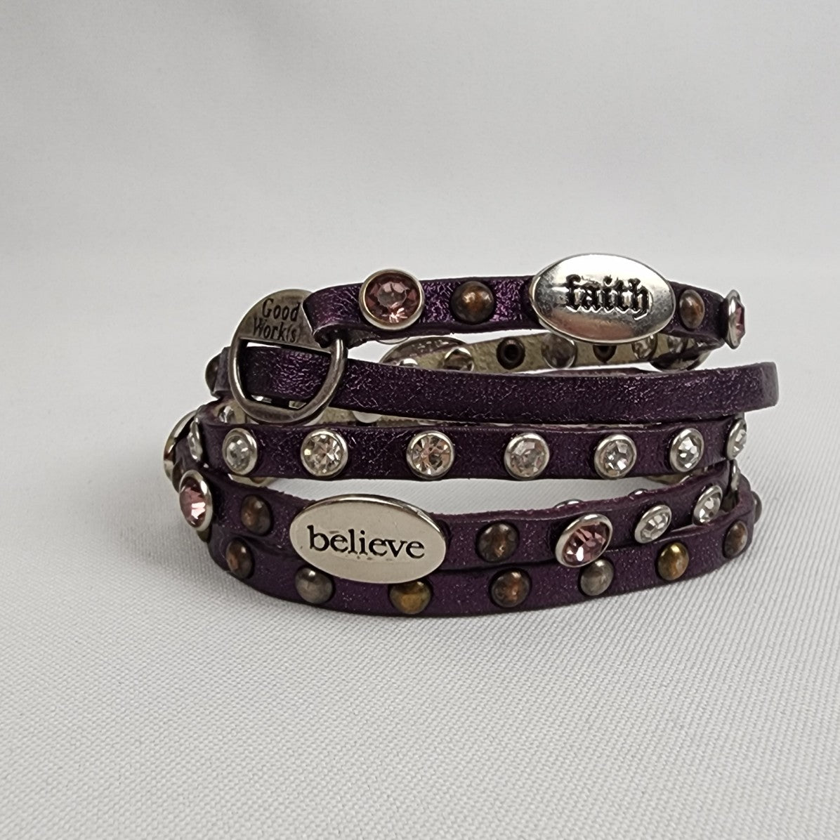 Good Works Purple Leather Studded Wrap Bracelet