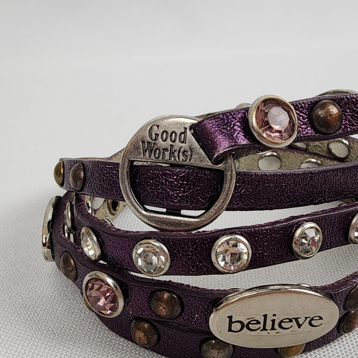 Good Works Purple Leather Studded Wrap Bracelet