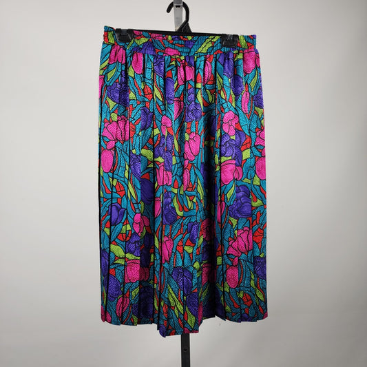 Vintage Tan Jay Bright Colorful Midi Skirt Size 12