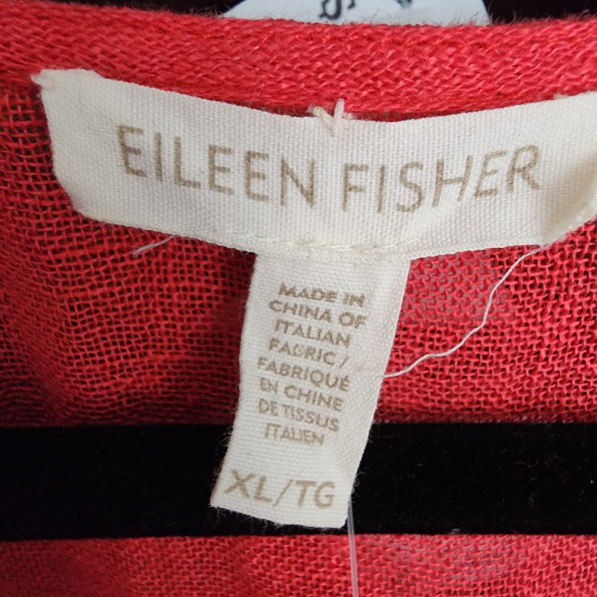 Eileen Fisher Red Linen Sheer V-neck Tunic Top Size XL