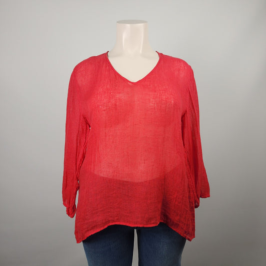 Eileen Fisher Red Linen Sheer V-neck Tunic Top Size XL