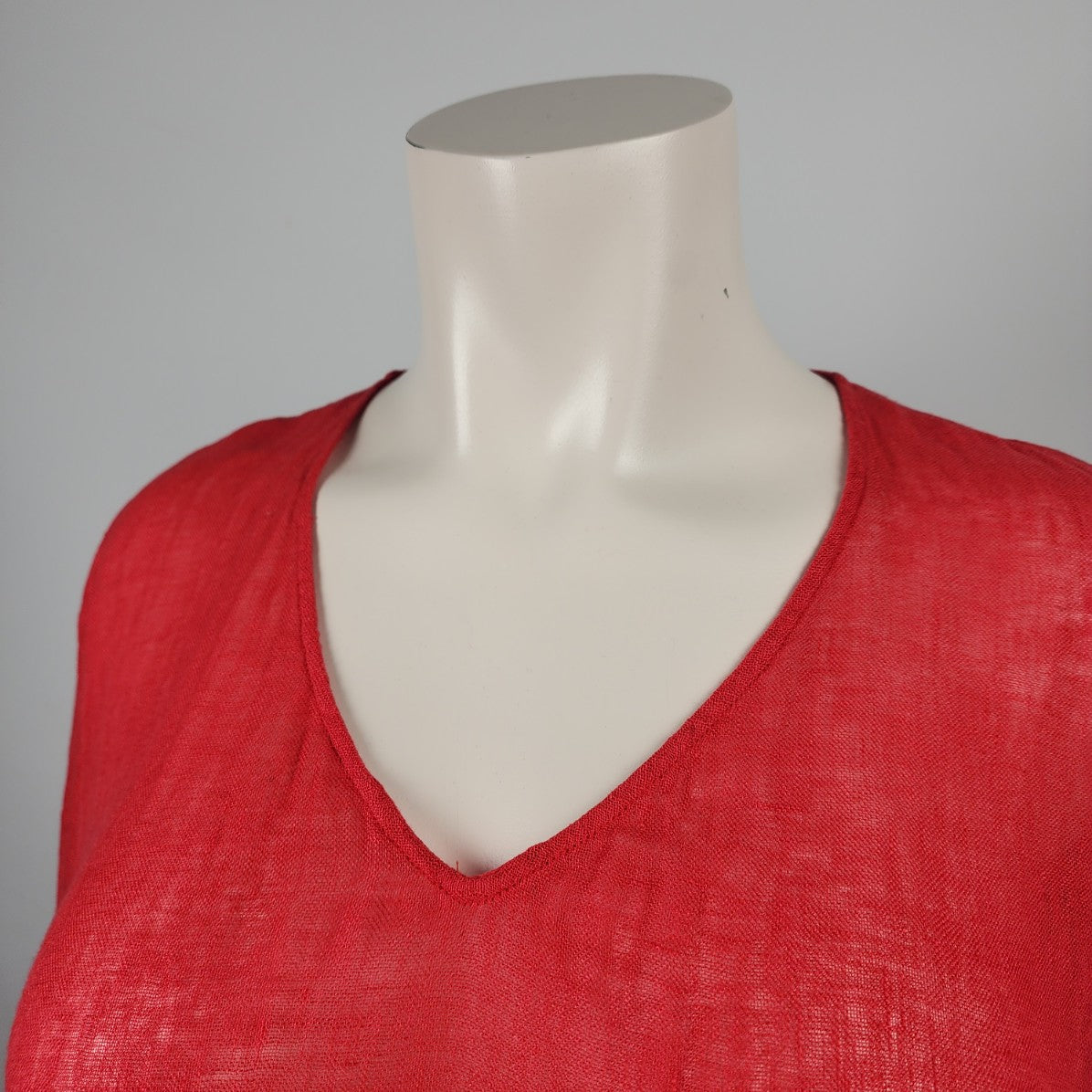 Eileen Fisher Red Linen Sheer V-neck Tunic Top Size XL